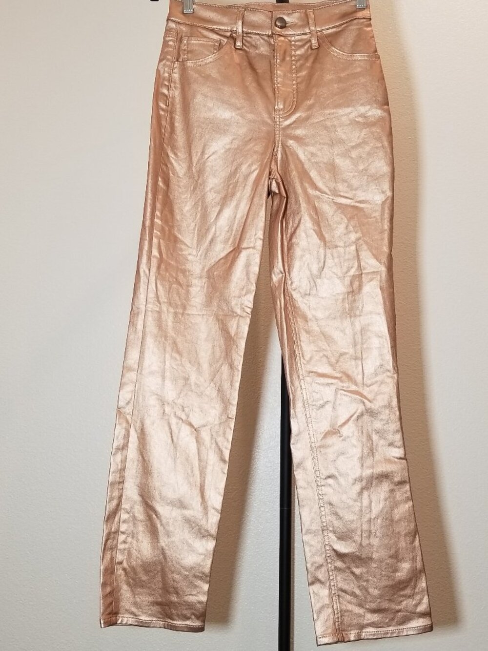 Express Metallic Rose Gold Straight Leg Pants